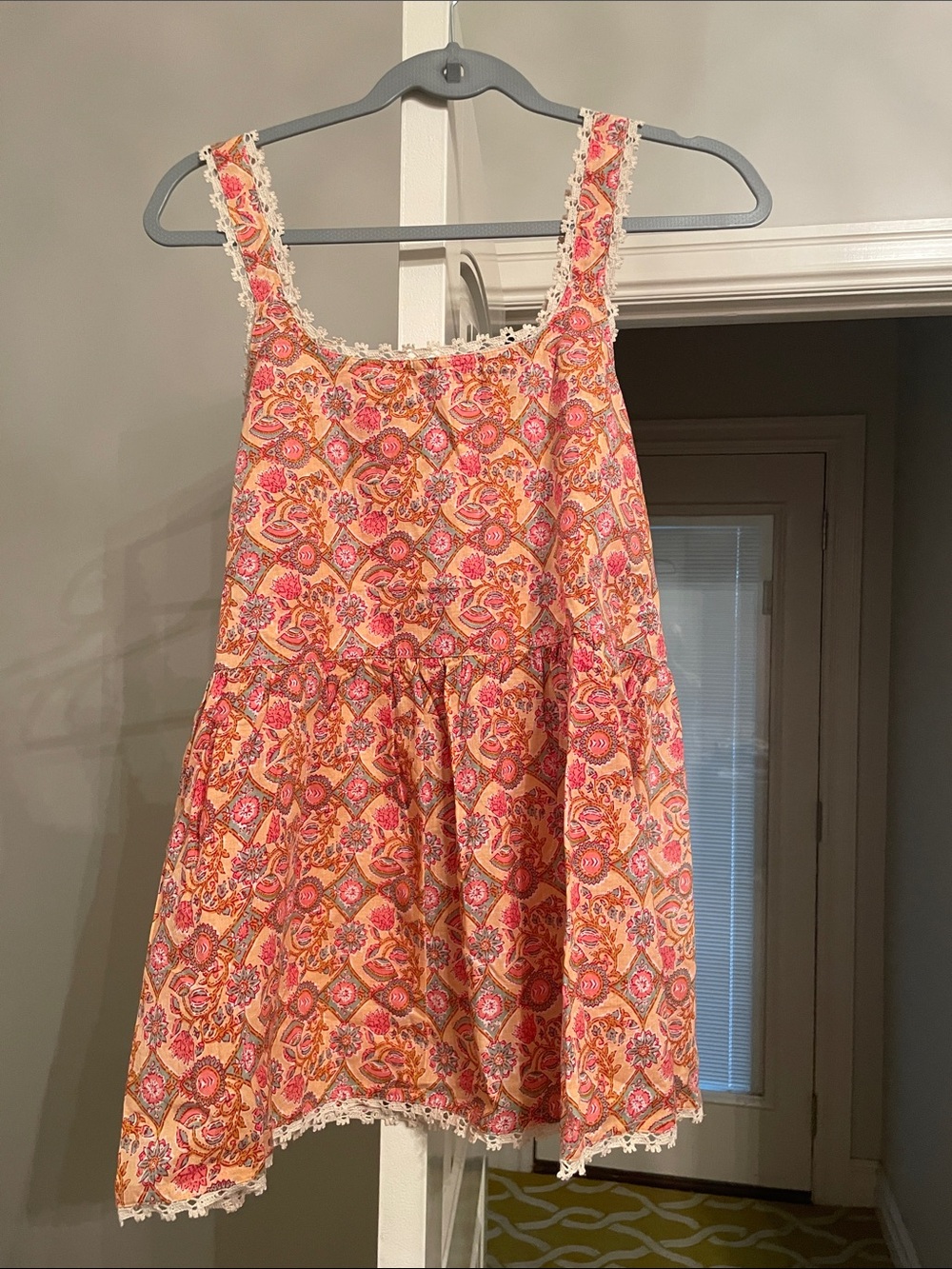 Jaded gypsy Women's Pink & Orange Paisley Tank Top with Lace Trim